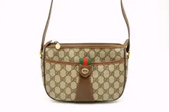 オールド グッチ ヴィンテージ シェリーライン ショルダーバッグ 89.02.032 GGプラス クロスボディ PVCレザー 茶 ブラウン GUCCI 6224h