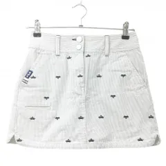 【超美品】フィラゴルフ スカート グレー×白×ネイビー ストライプ織生地 クラウン刺しゅう  レディース S ゴルフウェア FILA GOLF