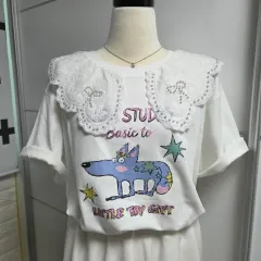 新品 パールレース襟 Tシャツ