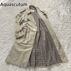 80-90s Aquascutum アクアスキュータム  トレンチコートクラブチェック  ベージュ メンズ M相当  綿 コットン100% 英国 イングランド  ビジネス カジュアル 通勤 通学 ヴィンテージ ロングコート 秋冬春 スプリングコート アウター