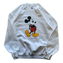 90s USA製 ディズニー ミッキー スウェット XL 太アーム ホワイト