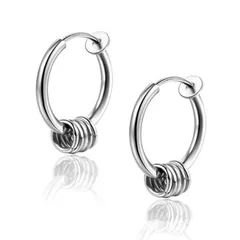 AREUM イヤークリップ フェイクピアス イヤリング リング メンズ レディース 5連 シルバー ブラック 両耳セット (ブラック 12mm) [ブラック 12mm]