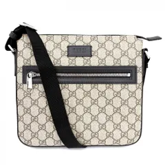 グッチ ショルダーバッグ メンズ 肩掛け 斜め掛け GUCCI 779865 GGスプリームキャンバス レザー ベージュ ブラック 黒 シルバー金具 美品【中古品】