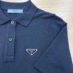 プラダ ポロシャツワンピース コットン ネイビー ロゴプレート - メルカリ