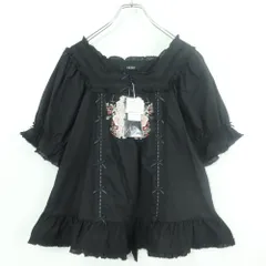 【タグ付き極美品!】ピンクハウス★豪華！ 薔薇と苺刺しゅうブラウス はしごレース サテンリボン スクエアネック 黒系 z19565