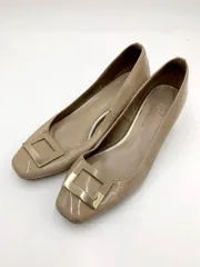 artemis by DIANA アルテミスバイダイアナ パテント スクエアトゥ バックル ローヒール パンプス size23.5/ベージュ ■■レディース