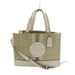 コーチ COACH C8448 デンプシー キャリーオール シグネチャー ジャカード ウィズ ストライプ アンド コーチ パッチ ショルダーバッグ ハンド 2WAY ベージュ 白 ホワイト ■GY18 /MQ