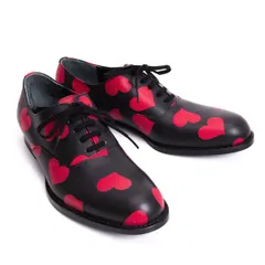 コムデギャルソンCOMME des GARCONS ハートプリントレザーシューズ 黒赤24のサムネイル