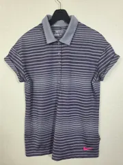 (M) ナイキ レディース ゴルフ ストライプ 半袖 ポロTシャツ
