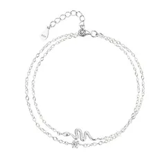 ブレスレット レディース 細め 2連 重ね付けデザイン かわいい おしゃれ チェーンアクセサリー シルバーカラー (スネーク) [スネーク]