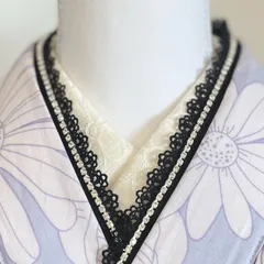 重ね襟ラインストーン　浴衣　黒白　レース　かわいい　パール　伊達襟レース　半衿フリル成人式振袖　卒業式袴　浴衣着物　セット　夏祭り　花火大会　七五三