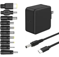 ノートパソコン 充電器 Type-C ACアダプター 65W USB-C 急速充電器 GaN採用 PD対応 電源アダプター 10種変換DCジャック付き 18.5V~20V専用 東芝用 dynabook用 富士通用 NEC用 レノボ用 Dell用 HP用