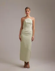エイソス レディース トップス ワンピース クレープ ASOS DESIGN bridesmaidstructured crepe bandeau dress withigh curved neckline in sage GREEN グリーン