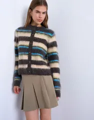 トップショップ レディース アウター カーディガン ニット Topshop knit fluffy striped cardigan in multi Multi マルチカラーのサムネイル
