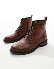 ジャック アンド ジョーンズ メンズ シューズ ブーツ・レインブーツ レース レザー Jack Jones leather lace up boot Cognac ブラウン