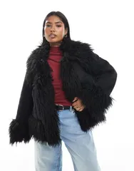 エイソス レディース アウター コート ASOS Curve ASOS DESIGN Curve penny lane faux fur trim coat Black ブラック