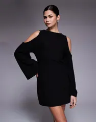 エイソス レディース トップス ワンピース ミニ ASOS DESIGN supersoft cold shoulders mini dress Black ブラック