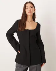 エイソス レディース アウター ジャケット・ブルゾン ブレザー ASOS DESIGN exaggerated square neck blazer black ブラック