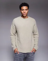 エイソス メンズ アウター ニット・セーター クルーネック ASOS DESIGN relaxed knit crew neck sweater in sage GREEN グリーンのサムネイル