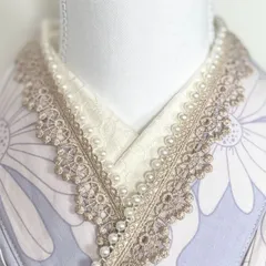 重ね襟パール　伊達襟レース　半衿フリル　成人式振袖　夏祭り着物　浴衣セット髪飾り　袴卒業式　可愛い　女の子　髪飾り　ヘアクリップ　ゴールド金　白　パールビーズ　大正ロマン昭和レトロ