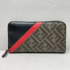01w-4636 フェンディ FENDI   ズッカ FF柄 ジップラウンドファスナーウォレット 赤ライン ブラウン  イタリア製 ユニセックス  箱無し 本体のみ  長財布  7M0210-A9XS-F19P9  【中古品】