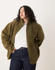 エイソス レディース アウター パーカー・スウェット フリース ASOS Curve ASOS DESIGN Curve borg zip up fleece CREAM クリーム