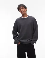 トップマン メンズ アウター パーカー・スウェット オーバーサイズフィット スウェット シャツ Topman oversized fit ottoman crew sweatshirt in charのサムネイル