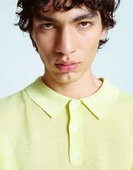 トップマン メンズ トップス ポロシャツ ニット リネン Topman linen mix knitted polo in lime Lime ライムのサムネイル