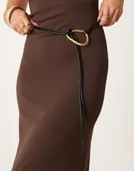 エイソス レディース アクセサリー ベルト ASOS DESIGN waist and hip belt with hammered loop through design Black ブラックのサムネイル