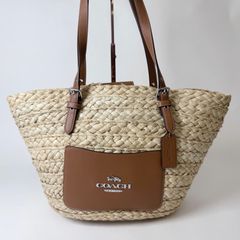 COACH ストロー素材 2WAY トートバッグ ホワイト - メルカリ