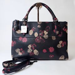 良品 COACH ハンドバッグ レザー ブラック 花柄 - メルカリ