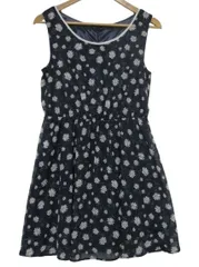 ジエンポリアムTHE EMPORIUM ノースリーブ ワンピース ペプラム シフォン生地 総柄花柄 フレアスカート ネイビー 裏地あり Mサイズ ■管理番号L29937SSA26-260420-10（198）