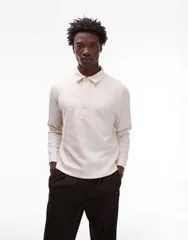 トップマン メンズ アウター パーカー・スウェット ポロシャツ Topman boxy fit textured raglan polo sweat in ecru ECRU エクリュのサムネイル