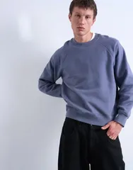 トップマン メンズ アウター パーカー・スウェット スウェット シャツ Topman boxy fit raglan sweatshirt in mid BLUE ブルーのサムネイル