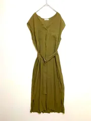 natural couture ナチュラルクチュール 0331090820 定価5390円 ポケ付きキーネック ワンピース カーキ ■◆レディース