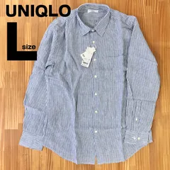 【新品】UNIQLO　ユニクロ　プレミアムリネンシャツ　長袖ストライプ柄　L
