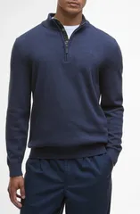 バブアー メンズ アウター パーカー・スウェット モックネック ハーフジップ セーター コットン Barbour Avoch Mock Neck Cotton Half Zip Sweater Navのサムネイル