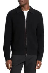 セオリー メンズ アウター パーカー・スウェット カーディガン ニット Theory Gary Waffle Knit Zip Cardigan Black 001 ブラックのサムネイル