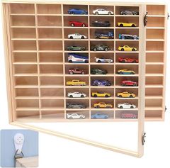 ホットウイールミニカー収納（50台入り）×4 手作り木造 アクリル扉付け