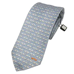 BVLGARI ブルガリ ネクタイ 馬 セブンフォールドタイ シルク100％ ライトブルー メンズ 未使用 aq12850