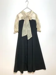 美品 tocco closet トッコクローゼット ボウタイリボン付きレースドッキング ワンピース オケージョン 二次会 sizeM/黒 ■◆レディース