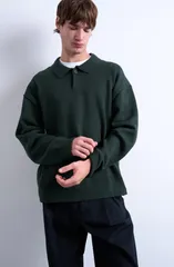 トップマン メンズ アウター パーカー・スウェット ポロシャツ セーター Topman Smart Polo Sweater Dark Green グリーンのサムネイル