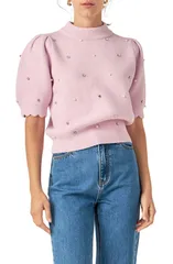 イングリッシュファクトリー レディース アウター パーカー・スウェット セーター English Factory Embellished Short Sleeve Sweater Lilac ライラック