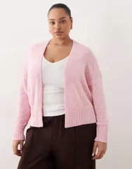 エイソス レディース アウター カーディガン ASOS Curve ASOS DESIGN Curve slub edge to edge cardigan pink ピンクのサムネイル