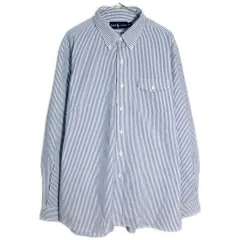 90年代 RALPH LAUREN ラルフローレン シアサッカーシャツ ストライプ ブルー(メンズ XL)中古 古着 X9787