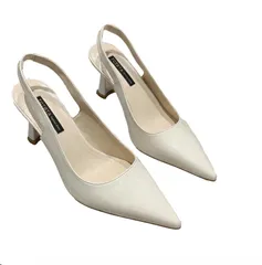 [ReiLuana] サンダル パンプス バック ストラップ ポインテッドトゥ ヒール 6cm ベルト 美脚 通勤 (ベージュ, 日本の靴のサイズ寸法, 大人, 数値, 24.0 cm) [ベージュ] [24.0 cm]