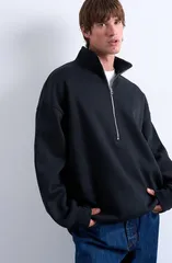 トップマン メンズ アウター パーカー・スウェット ハーフジップ Topman Oversize Quarter Zipullover Black ブラックのサムネイル