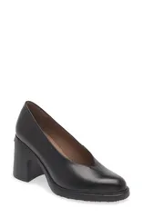 ワンダーズ レディース シューズ ヒール Wonders Block Heel Pump Black Leather ブラック