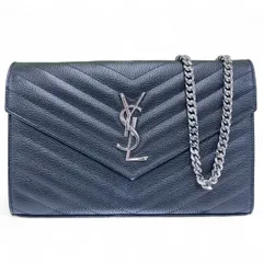 SAINT LAURENT 美品 サンローラン カサンドラ チェーンウォレット モノグラム 財布 377828 レザー ブラック シルバー ショルダーウォレット ショルダーバッグ 長財布 イヴサンローラン YSL ABランク 中古 鑑定済【1/28価格改定】