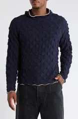 ブレインデッド メンズ アウター パーカー・スウェット ニット Brain Dead Bubble Knit Hoodie Midnight Blue ブルーのサムネイル